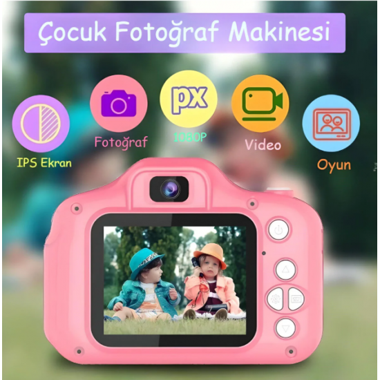 PixyKid™ Kamera fotoğraf makinesi (16GB hafıza kartlı) Pembe